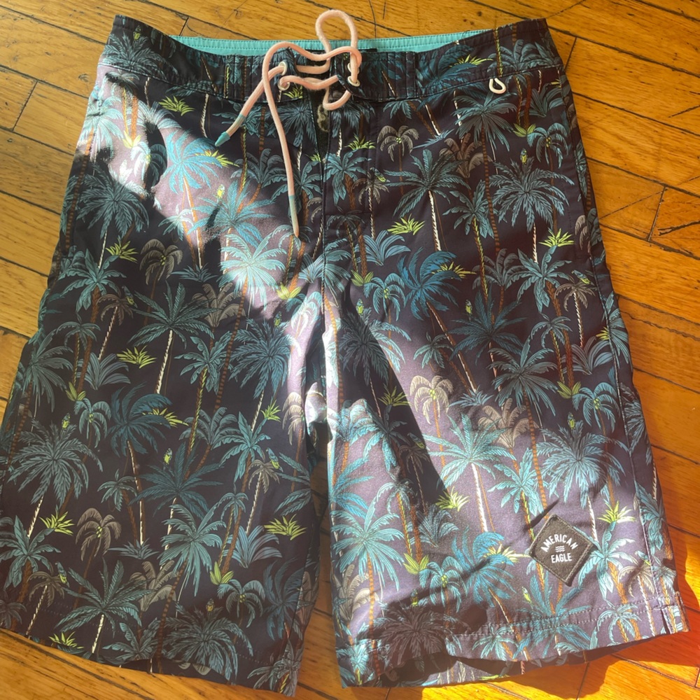 American Eagle Outfitters Palm Tree Print Shorts - Black and Green